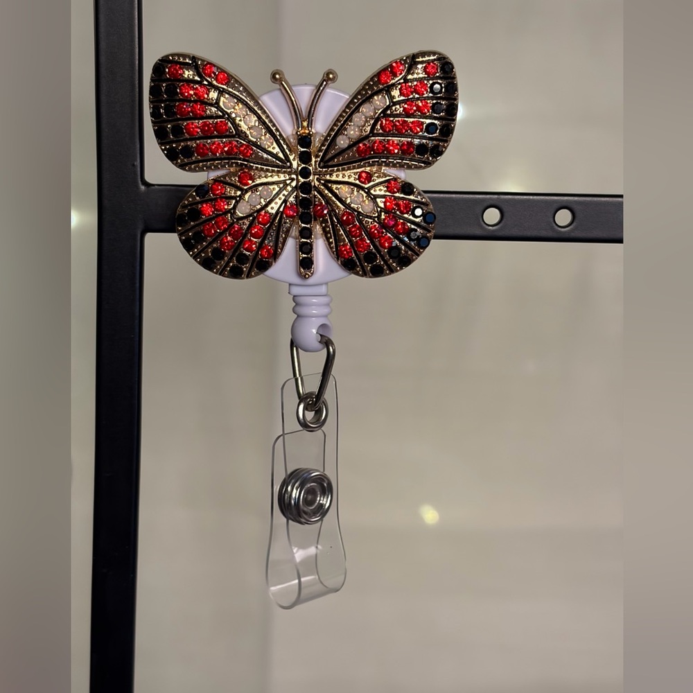 Red and Gold Butterfly Badge Reel